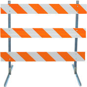 3906-HIP-LR-DRILL-KIT Type III Barricade W/ Angle Iron Uprights & Feet, HIP Striped Sheeting