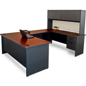 Pronto U-Shaped Desk with Flipper Door Unit, 8'6"W x 102"D Dark Neutral/Chalk
