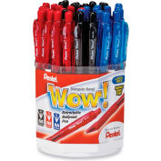 Pentel® Wow! Ballpoint Retractable Pen Display Box, Medium, Black/Blue/Red Ink, 36/Display Box