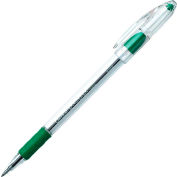 Pentel® RSVP Ballpoint Stick Pen, Fine, Clear Barrel, Green Ink, Dozen