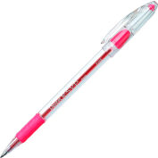 Pentel® RSVP Ballpoint Stick Pen, Fine, Clear Barrel, Pink Ink, Dozen