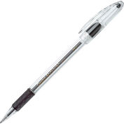 Pentel® RSVP Ballpoint Stick Pen, Medium, Clear Barrel, Black Ink, Dozen
