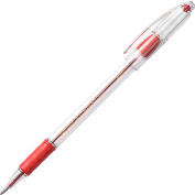 Pentel® RSVP Ballpoint Stick Pen, Medium, Clear Barrel, Red Ink, Dozen