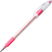 Pentel® RSVP Ballpoint Stick Pen, Medium, Clear Barrel, Pink Ink, Dozen
