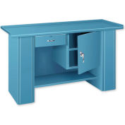 Global Industrial Drop Front Top Workbench W/ Drawer & Cabinet, 60"W x 22"D, Blue