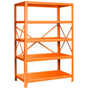 Pucel™ Shelving Unit, 42"W x 72"H x 18"D, 5 Levels, 14 GA Shelves, 10 GA Posts, Orange