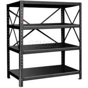 Pucel™ Shelving Unit, 48"W x 60"H x 24"D, 4 Levels, 14 GA Shelves, 10 GA Posts, Black