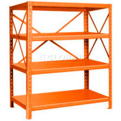 Pucel™ Shelving Unit, 48"W x 60"H x 24"D, 4 Levels, 14 GA Shelves, 10 GA Posts, Orange
