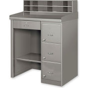 Global Industrial&#153; Pedestal Shop Desk W/ 4 Drawers & Shelf, 39&quot;W x 28&quot;D, Gray