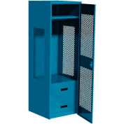 Global Industrial Welded Gear Locker W/2 Drawers & Perforated Door, 24"Wx18"Dx72"H, Blue
