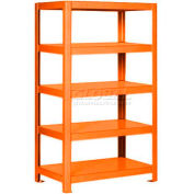 Pucel™ Shelving Unit, 30"W x 65"H x 18"D, 5 Levels, 12 GA Shelves, Welded, Orange