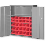 Global Industrial Wall & Bench Bin Cabinet W/ 24 Yellow Bins, 26-1/2"W x 9"D x 30"H, Gray
