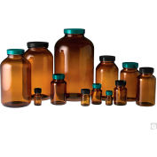 Qorpak GLC-02125 8.5oz (250ml) Amber Wide Mouth Packer Bottle with 45-400 Black Cap, Case of 24