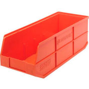 Quantum Plastic Stackable Shelf Bin SSB483 8-1/4"W x 20-1/2"D x 7"H, Orange - Pkg Qty 6