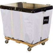 PVC Hinged Top Basket Truck, 6 Bu, White Vinyl, Wood Base, All Swivel