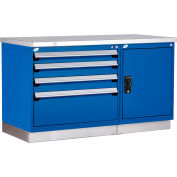 Rousseau Metal Workbench for MED & SM Parts w/ 2 Tool Boxes, 60"W x 30"D x 36"H, Gloss Black
