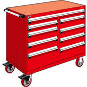 Rousseau Metal 9 Drawer Mobile Multi-Drawer Cabinet - 48"Wx27"Dx41-1/2"H Red