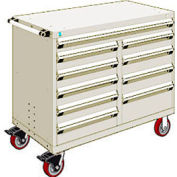 Rousseau Metal 10 Drawer Mobile Multi-Drawer Cabinet - 48"Wx27"Dx41-1/2"H Beige