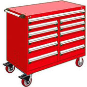Rousseau Metal 11 Drawer Mobile Multi-Drawer Cabinet - 48"Wx27"Dx41-1/2"H Red