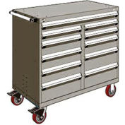 Rousseau Metal 11 Drawer Mobile Multi-Drawer Cabinet - 48"Wx27"Dx45-1/2"H Light Gray