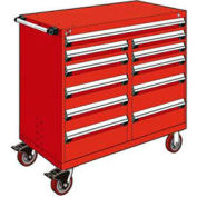 Rousseau Metal 11 Drawer Mobile Multi-Drawer Cabinet - 48"Wx27"Dx45-1/2"H Red