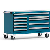 Rousseau Metal 10 Drawer Mobile Multi-Drawer Cabinet - 60"Wx27"Dx37-1/2"H Everest Blue