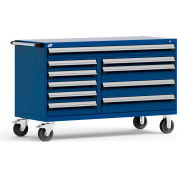 Rousseau Metal 10 Drawer Mobile Multi-Drawer Cabinet - 60"Wx27"Dx37-1/2"H Avalanche Blue