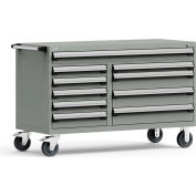 Rousseau Metal 10 Drawer Mobile Multi-Drawer Cabinet - 60"Wx27"Dx37-1/2"H Light Gray