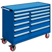 Rousseau Metal 11 Drawer Mobile Multi-Drawer Cabinet - 60"Wx27"Dx45-1/2"H Avalanche Blue