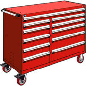 Rousseau Metal 11 Drawer Mobile Multi-Drawer Cabinet - 60"Wx27"Dx45-1/2"H Red