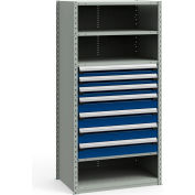 Steel Shelving 36"Wx24"Dx75"H Closed 5 Shelf 7 Drawer Gray With Blue Drawers