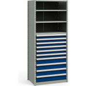 Steel Shelving 36"Wx24"Dx87"H Closed 5 Shelf 10 Drawer Gray With Blue Drawers