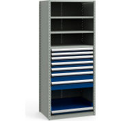 Steel Shelving 36"Wx24"Dx87"H Closed 5 Shelf 7 Drawer Gray With Blue Drawers