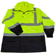 Petra Roc Two Tone Parka Jacket W/Removable Roll Away Hood, ANSI Class 3, Lime/Black, Size M