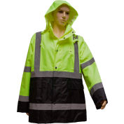 Petra Roc Rain Parka Jacket, ANSI Class 3, 300D Oxford/PU Coating, Lime/Black, L