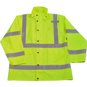 Petra Roc HiVis Rain Parka Jacket, ANSI Class 3, 300D Oxford/PU Coating, Lime, M