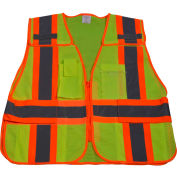 Petra Roc 5-Point Breakaway Public Safety Vest, ANSI Class 2, Polyester Mesh, Lime/Orange, 2XL-5XL