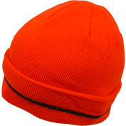 Petra Roc Hi-Visibility Safety Beanie Hat with Reflective Woven Stripe, Orange, One Size