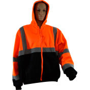 Petra Roc Hooded Sweatshirt W/Liner, ANSI Class 3, 2 Slash Pockets, Polar Fleece, Orange/Black, S
