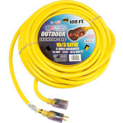U.S. Wire 68100 100 Ft. Single Tap Extension Cord w/ Lighted Ends, 10/3 Ga. SJWT-A, 300V, Yellow