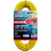 U.S. Wire 73050 50 Ft. Three Conductor Yellow Temp-Flex Lighted Plug Cord, 14/3 Ga., 300V, 15A