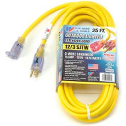 U.S. Wire 74025 25 Ft. Power-On Illuminated Plug Temp-Flex-35 Cord, Yellow, 300V, SJTW-A 12/3
