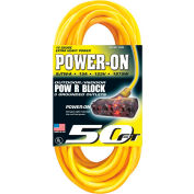 U.S. Wire 76050 50 Ft. 12/3 SJTW-A Pow-R-Block Extension, Round, Yellow, 300V, Illuminated Plug