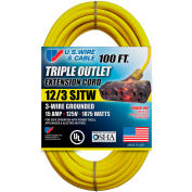 U.S. Wire 76100 100 Ft. 12/3 SJTW-A Pow-R-Block Extension, Round, Yellow, 300V, Illuminated Plug