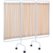 R&B Wire Antimicrobial 3 Panel Mobile Medical Privacy Screen, 81&quot;W x 69&quot;H, Beige Fabric Panels