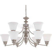 Nuvo 60/3256 Empire 9 Light Chandelier, Frosted White, Brushed Nickel, 32"W X 18"H