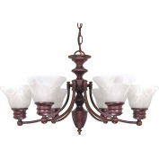 Satco 60/358 Empire 6 Light 26" Chandelier w/ Alabaster Glass Bell Shades Old Bronze