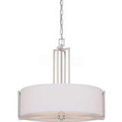 Nuvo 60/4756 Gemini-4 Light Pendant, Slate Gray Fabric Shade, Brushed Nickel, 23.5"W X 22.875"H
