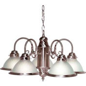 Satco 76-695 5 Light - 22" - Chandelier - With Frosted Ribbed Shades Brushed Nickel