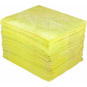 Hazmat Medium Weight Sorbent Pads, 21 Gallon Capacity, 15" x 18", 100 Pads/Bag